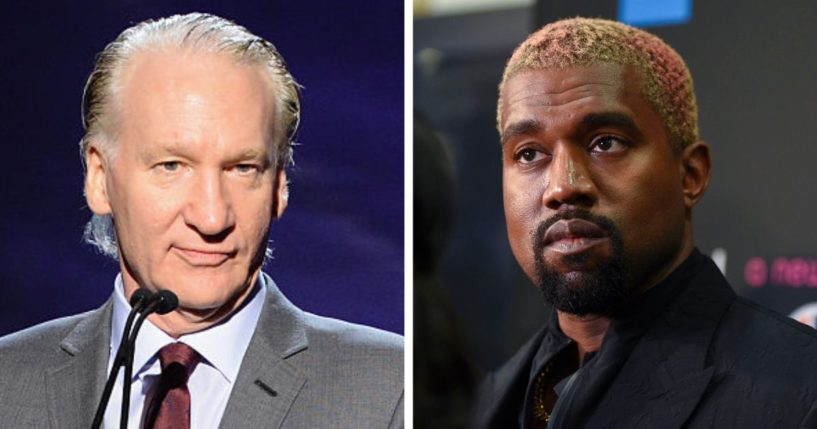 TV host Bill Maher, left, and singer/songwriter Kanye West.