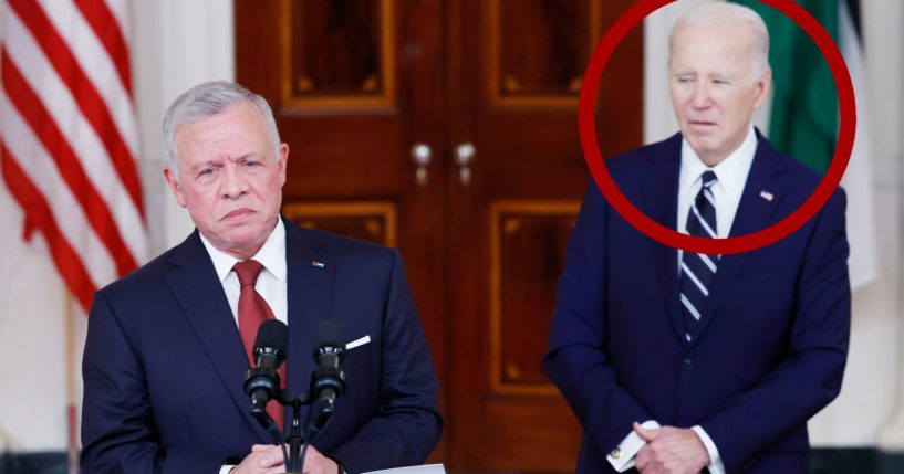 President Joe Biden, right, was noticed looking distracted as King of Jordan Abdullah II ibn Al Hussein delivered remarks at the White House in Washington, D.C, on Monday.