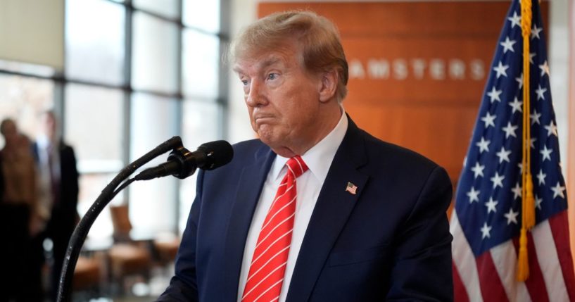 Donald Trump speaking after meeting with members of the International Brotherhood of Teamsters