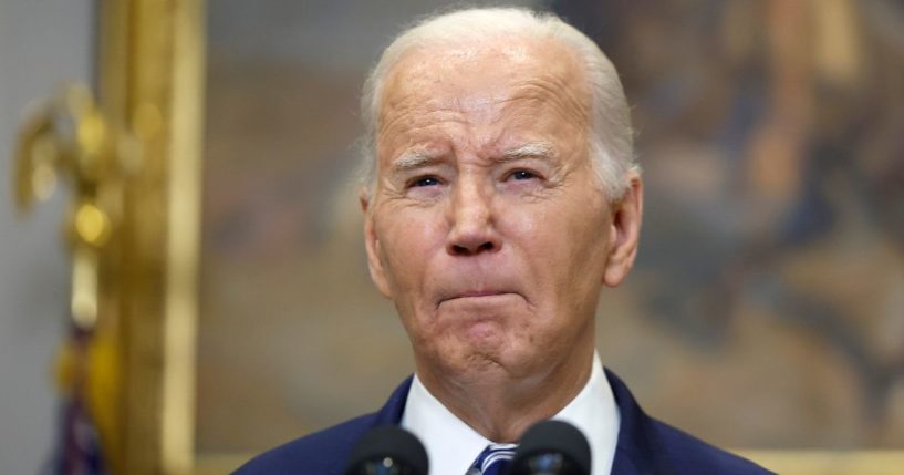 President Joe Biden speaks in the Roosevelt Room of the White House in Washington on Friday.