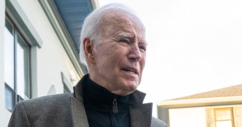 President Joe Biden speaks to the media as he leaves St. Edmond Roman Catholic Church in Rehoboth Beach, Delaware, on Feb. 17.