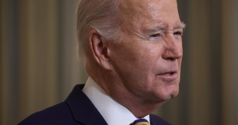 President Joe Biden speaks in the State Dining Room of the White House in Washington on Tuesday.