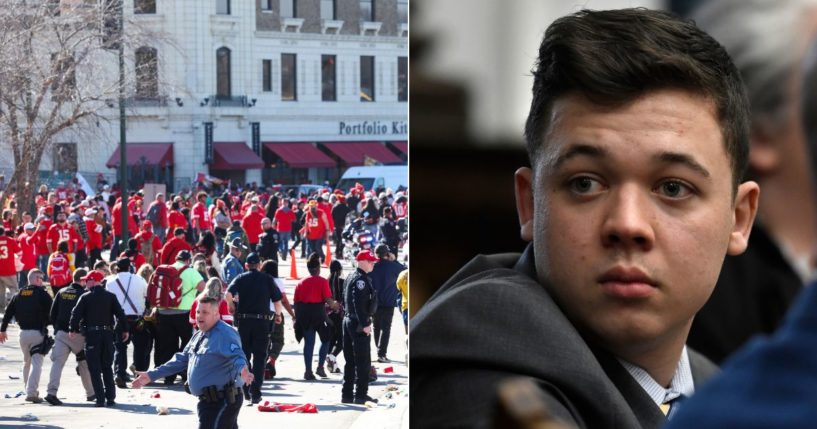 Kyle Rittenhouse, right, took to social media following the Super Bowl parade shooting in Kansas City, Missouri, to question why he was treated one way and the parade shooters treated another by the media.