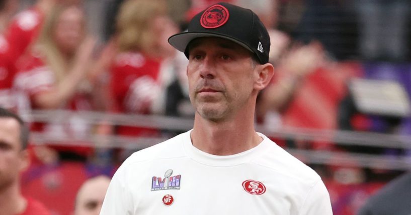 Head coach Kyle Shanahan of the San Francisco 49ers looks on prior to Super Bowl LVIII against the Kansas City Chiefs Feb. 11 in Las Vegas, Nevada.