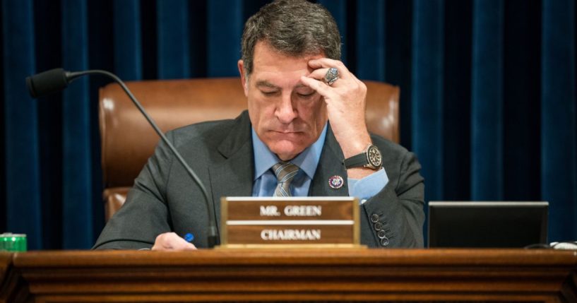 Rep. Mark Green prepares before the start of a House Homeland Security Committee hearing, titled "Havoc in the Heartland: How Secretary Mayorkas' Failed Leadership Has Impacted the States," at the U.S. Capitol in Washington, D.C., on Jan. 10.