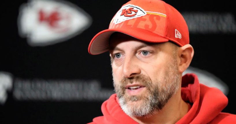 Kansas City Chiefs offensive coordinator Matt Nagy speaks to the media Thursday before the NFL football team's practice in Kansas City, Missouri.