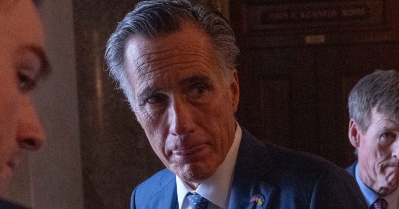 Sen. Mitt Romney speaks to reporters at the U.S. Capitol in Washington, D.C., on Sunday.