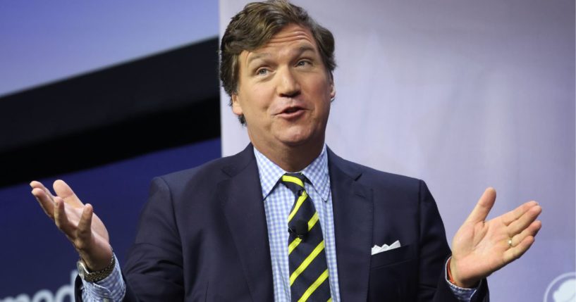 Tucker Carlson speaks to guests at the Family Leadership Summit in Des Moines, Iowa, on July 14.