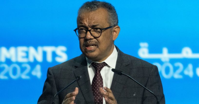 World Health Organization Chief Tedros Adhanom Ghebreyesus addresses the opening session of the World Governments Summit in Dubai on Feb. 12.