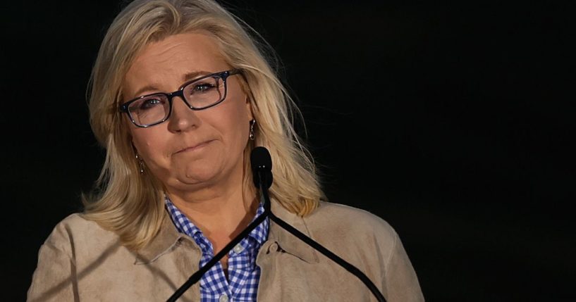 Then-U.S. Rep. Liz Cheney gives a concession speech to supporters during a primary-night event on Aug. 16, 2022, in Jackson, Wyoming.