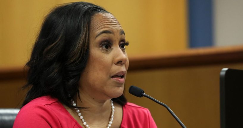 Fulton County District Attorney Fani Willis testifies during a hearing in the case of the State of Georgia v. Donald Trump at the Fulton County Courthouse in Atlanta on Thursday.