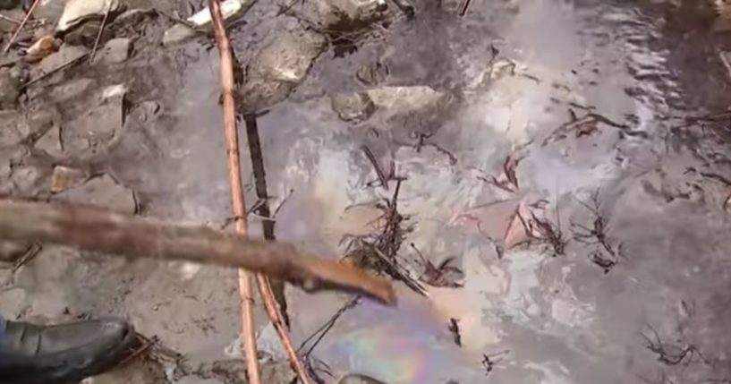 an apparently contaminated creek in East Palestine, Ohio