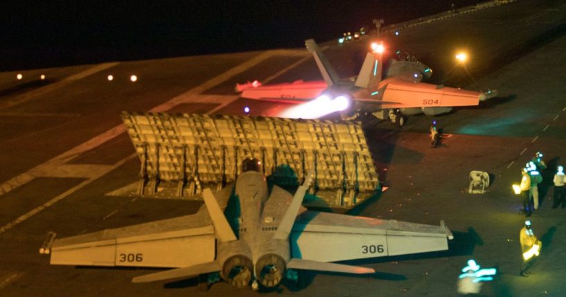 An F/A-18E Super Hornet launches from the flight deck of the Nimitz-class aircraft carrier USS Abraham Lincoln in a file photo from May 2019.