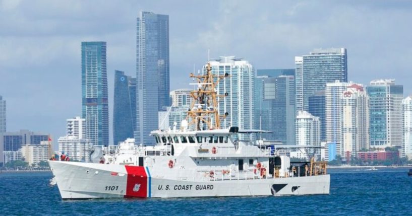 A U.S. Coast Guard ship is shown near Miami Beach on July 19, 2021.