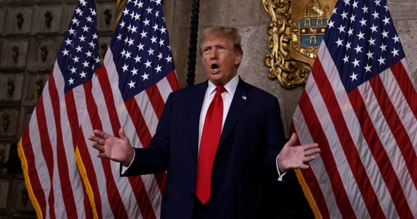 Former President Donald Trump speaks at Mar-a-Lago on Monday in Palm Beach, Florida.