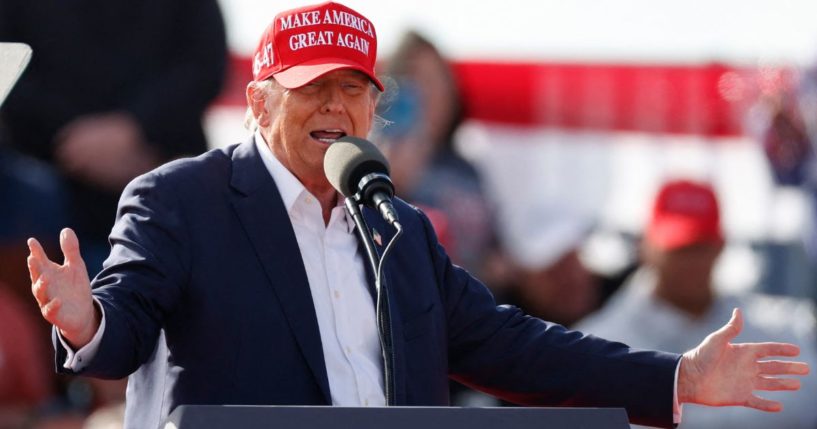 Former President Donald Trump speaks at a campaign rally in Vandalia, Ohio, on Saturday.