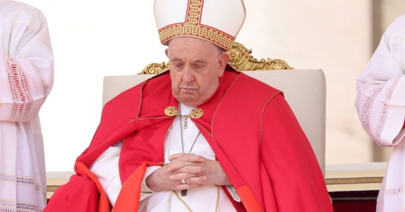 Pope Francis presides over Palm Sunday Mass at St. Peter's Square in Vatican City on Sunday.