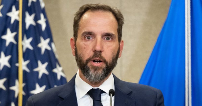 Special counsel Jack Smith speaks to members of the media at the U.S. Department of Justice building in Washington, D.C, on August 1.