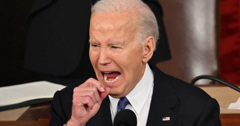 President Joe Biden gestures during his State of the Union address in Washington, D.C., on March 7.