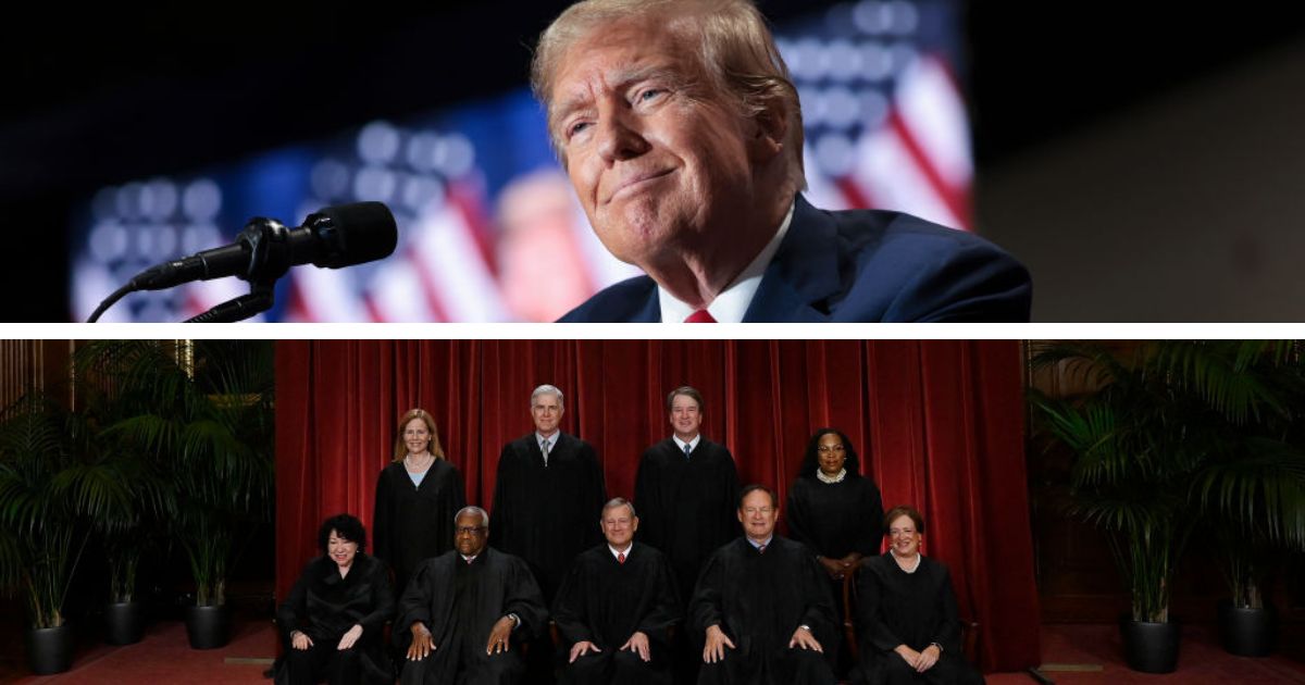 Republican presidential candidate and former President Donald Trump, and members of the U.S. Supreme Court.