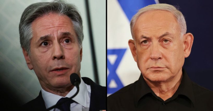 U.S. Secretary of State Antony Blinken, left, speaks during a news conference in Cairo, Egypt, on March 21. Israeli Prime Minister Benjamin Netanyahu attends a news conference in Tel Aviv, Israel, on Oct. 28, 2023.