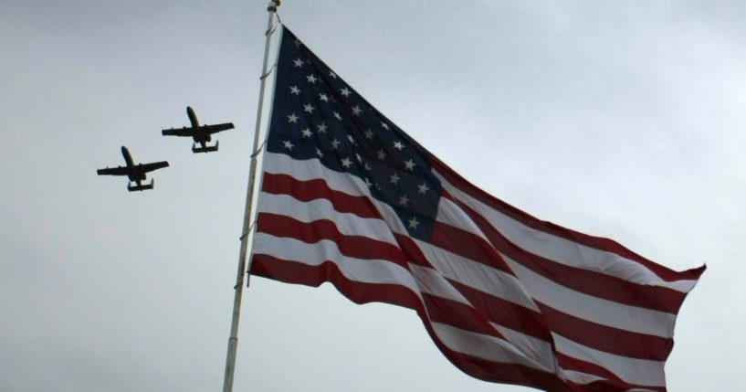 A-10's from Whiteman Air Force Base fly over Kansas City on May 9, 2015.