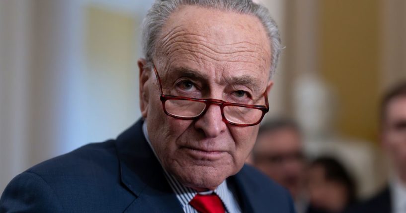 Senate Majority Leader Chuck Schumer speaks to reporters at the Capitol in Washington, D.C., on Tuesday.