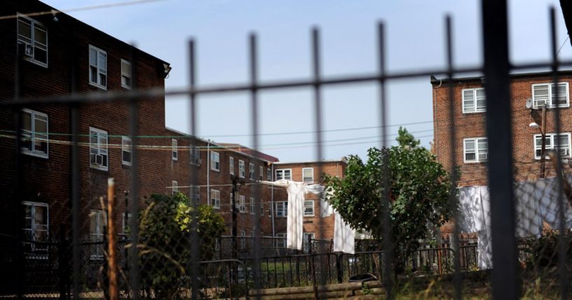 Laundry hangs outside a public housing complex in the Northwest section of Washington on Aug. 26, 2008.