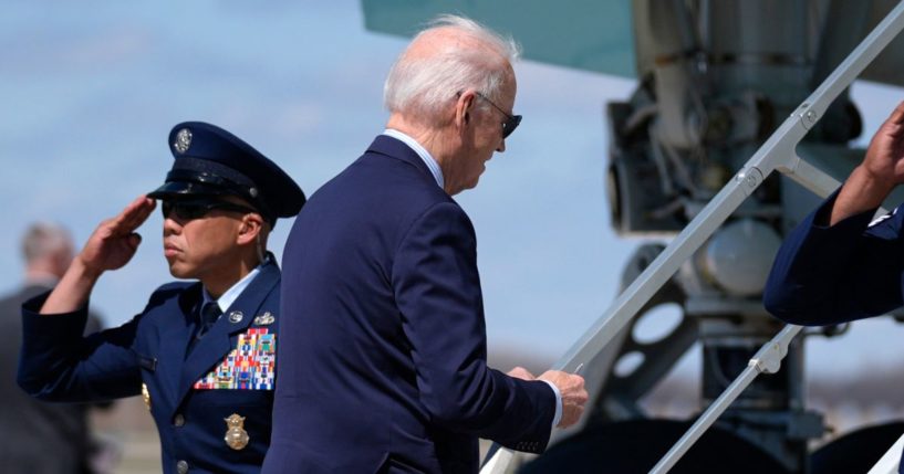 Joe Biden boarding Air Force One in Wisconsin