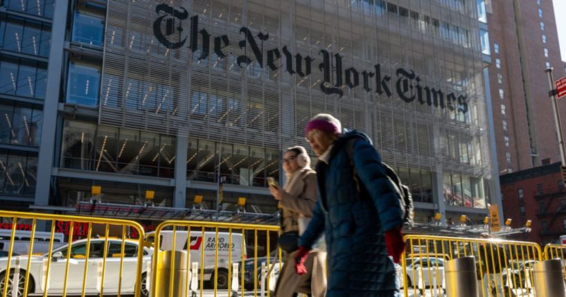 The New York Times building shown Feb. 7 in New York City.