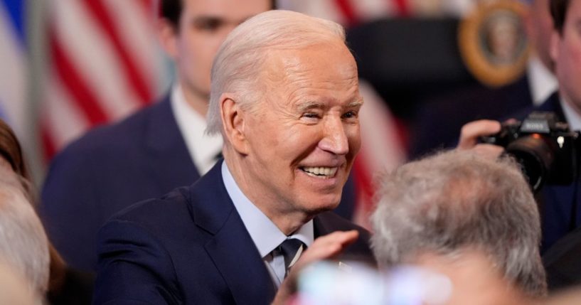 Joe Biden attending a reception in the East Room of the White House