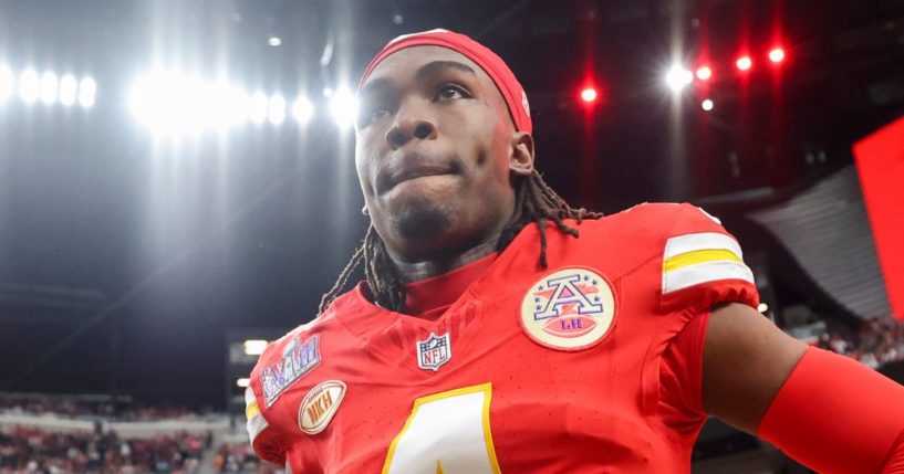 Rashee Rice of the Kansas City Chiefs looks on prior to Super Bowl LVIII against the San Francisco 49ers at Allegiant Stadium in Las Vegas on Feb. 11.