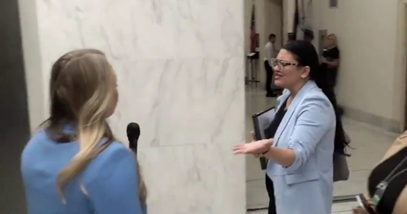 Rashida Tlaib speaking to Fox Business reporter Hillary Vaughn