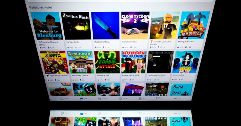 The gaming service Roblox displayed on a tablet screen in Paris in 2019.