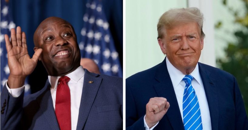 South Carolina Sen. Tim Scott, left, and former President Donald Trump.