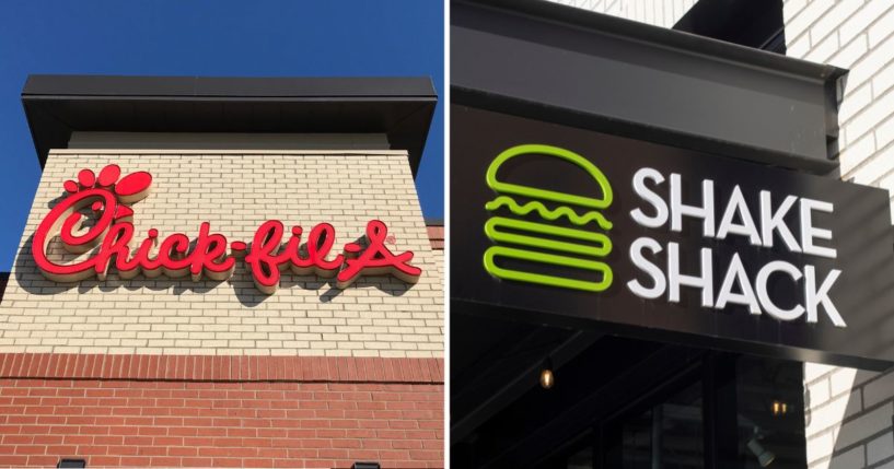 Signs for Chick-fil-A and Shake Shack are seen in the above stock images.