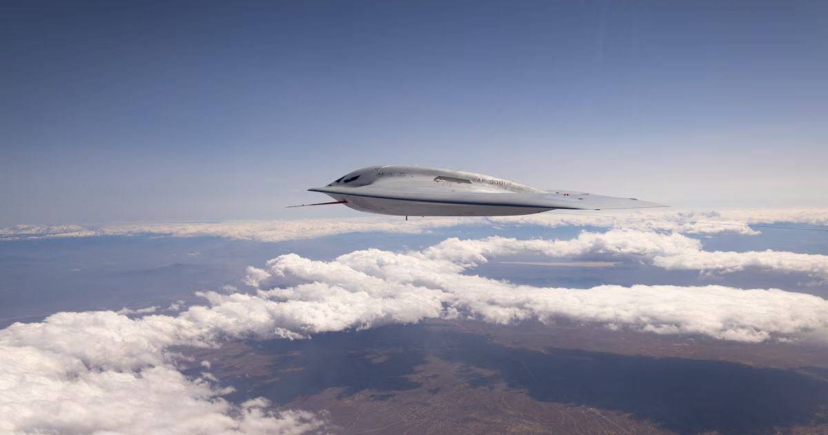 A B-21 Raider conducts ground testing, taxiing and flying operations at Edwards Air Force Base, California.