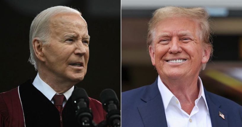 During the month of April , former President Donald Trump, right, and the Republicans raised $76 million, which far outpaced President Joe Biden's, left, $51 million.