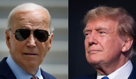 The first Decision Desk HQ prediction for the 2024 president election favors former President Donald Trump, right, predicting he will defeat President Joe Biden, left, even in 5 of 6 highly contested toss-up states.