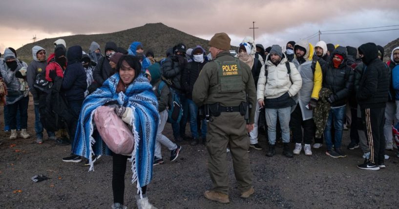 Illegal immigrants are processed by border patrol agents at an improvised camp near the U.S.-Mexico border in Jacumba, California, on Feb. 2.