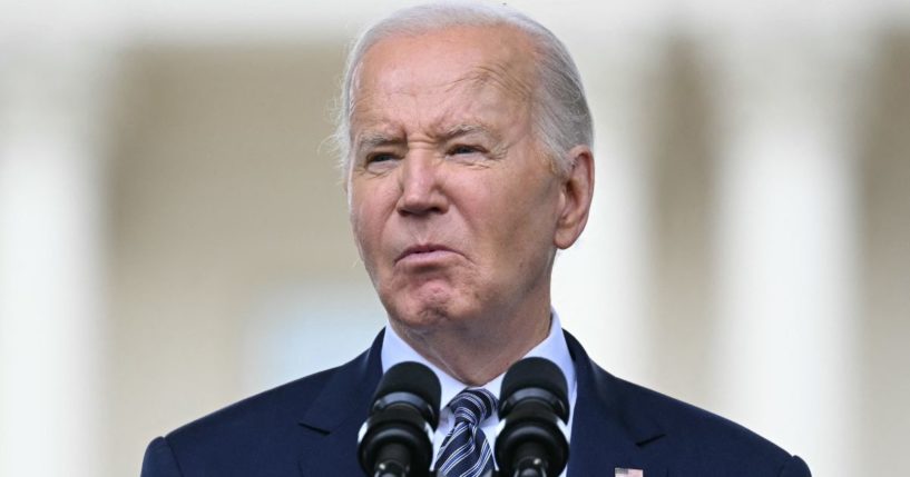 President Joe Biden speaks at the National Peace Officers' Memorial Service outside the U.S. Capitol in Washington, DC, on Wednesday.