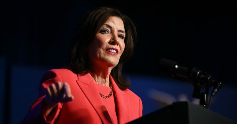 New York Gov. Kathy Hochul speaks before President Joe Biden delivers remarks in Syracuse, New York, on April 25.