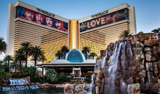 The exterior of The Mirage Hotel & Casino is pictured at sunrise in Las Vegas, Nevada, on Feb. 10.