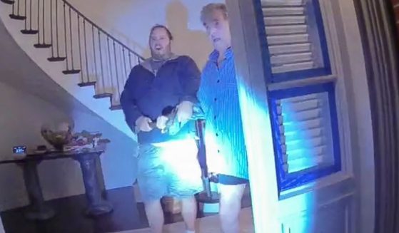 Police bodycam footage shows David DePape, left, and Paul Pelosi, right, just moments before DePape attacked Pelosi in his home in San Francisco, California, on Oct. 28, 2022.