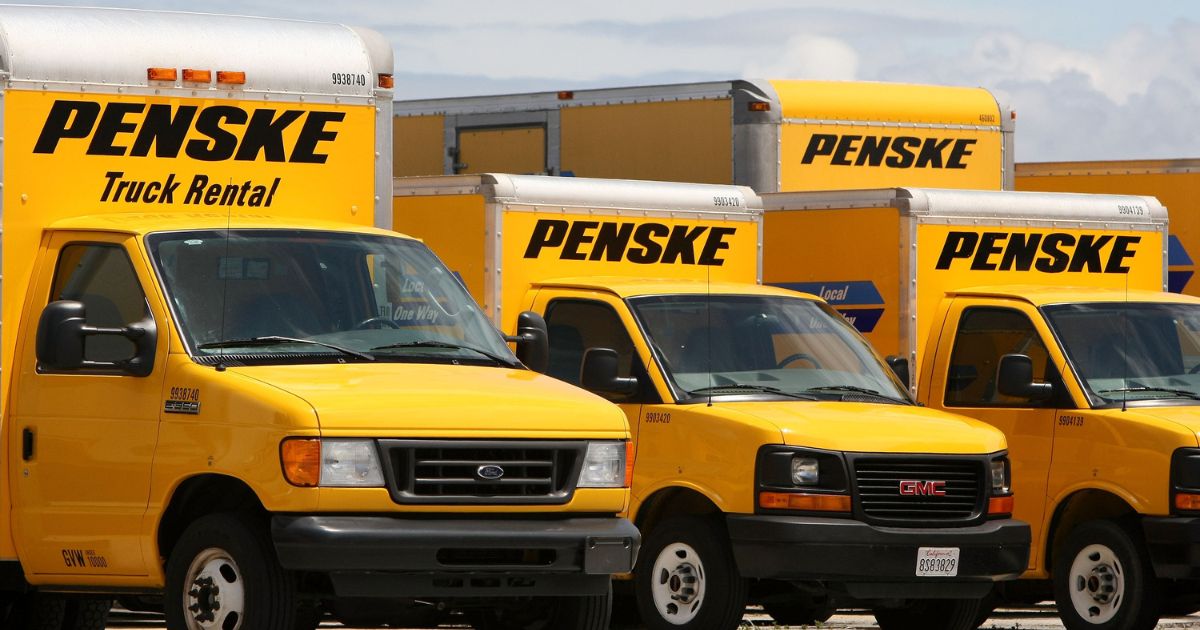 Penske rental trucks sit in a parking lot at a facility in San Francisco, California, on June 5, 2009.