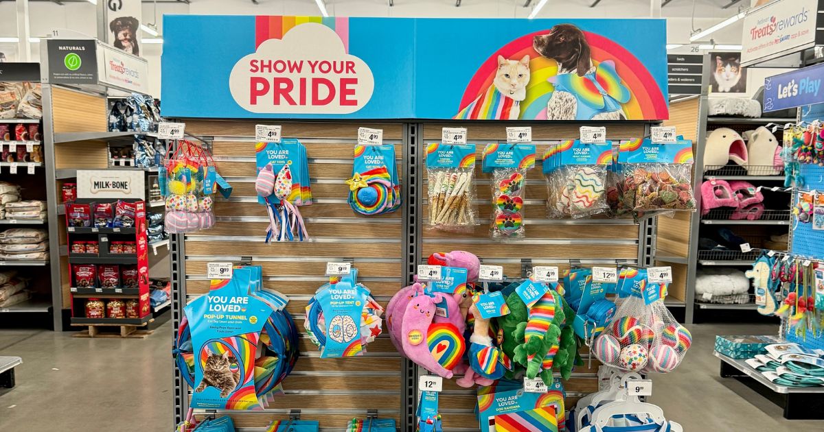 An assortment of pet toys and accessories with a LGBT theme are displayed in a Petsmart in Orlando, Florida, on May 15.