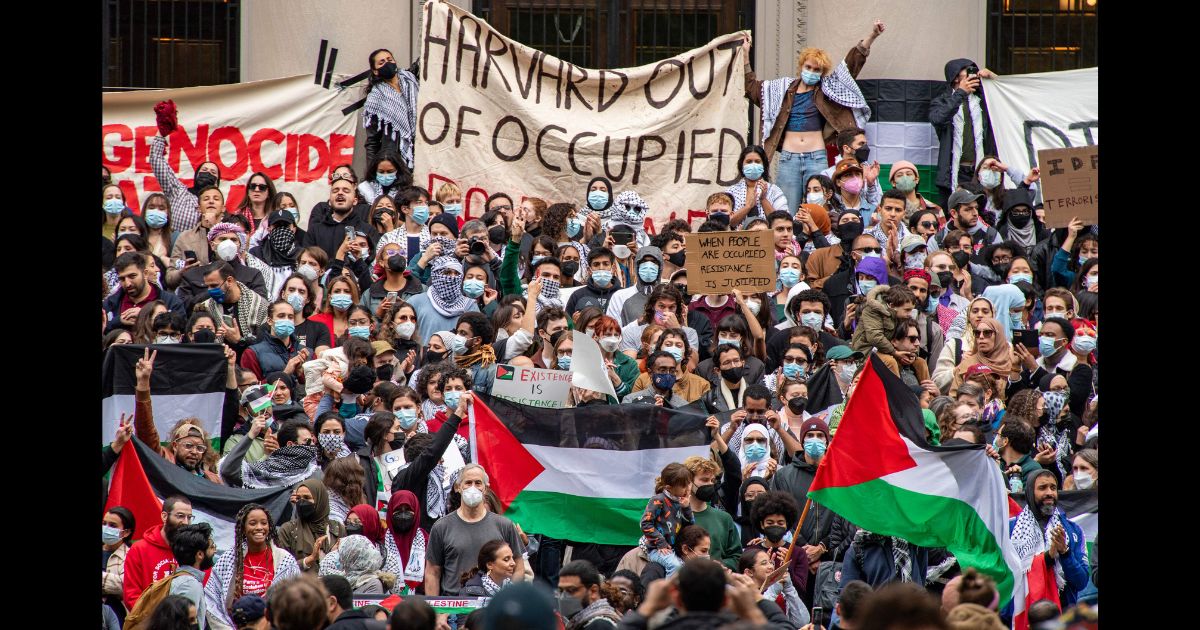 Protestors in favor of so-called "Palestine" gather at Harvard University in 2023.