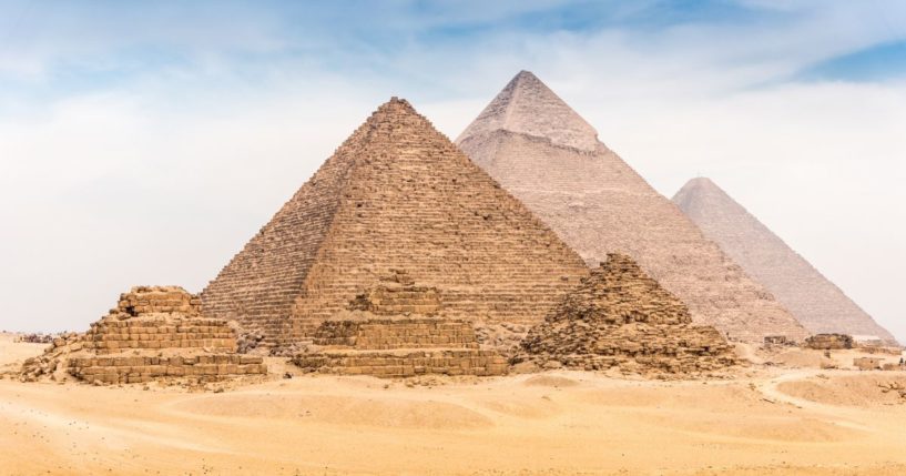 The pyramid complex of Giza is pictured outside of Cairo, Egypt.