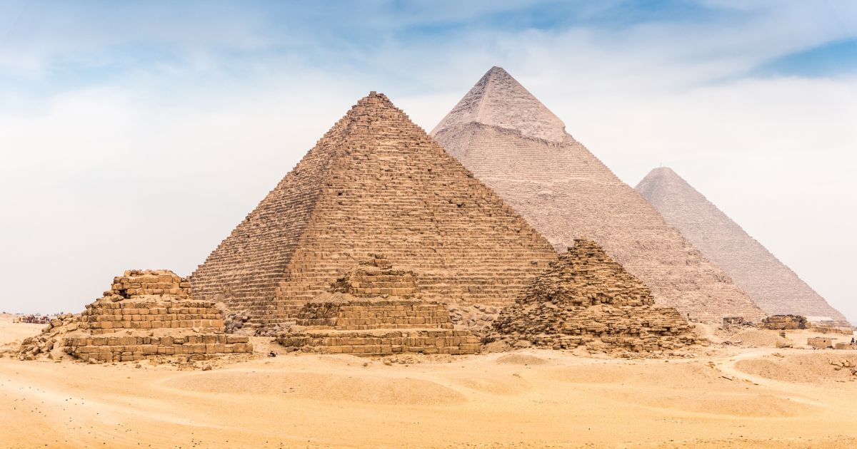 The pyramid complex of Giza is pictured outside of Cairo, Egypt.