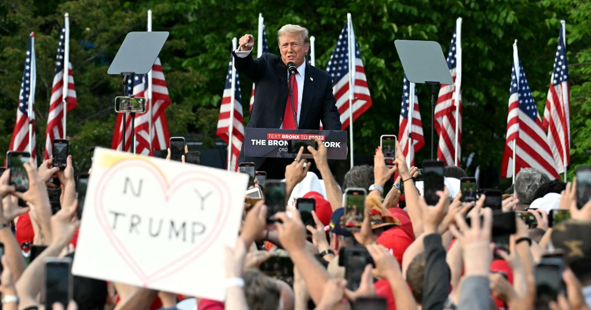 Republican presidential candidate and former President Donald Trump speaks during a campaign rally in the South Bronx in New York City on Thursday.